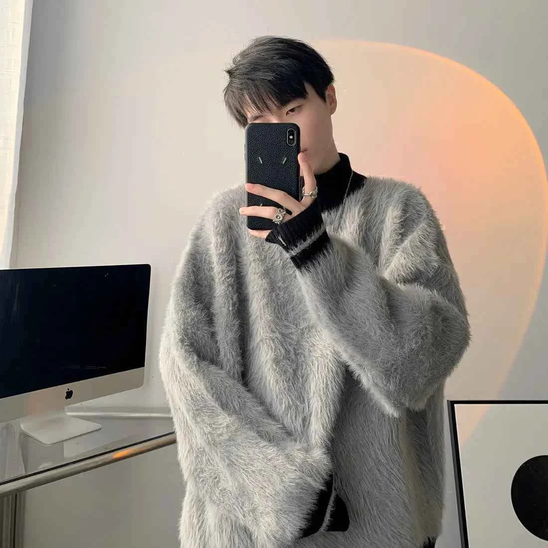 Korean Style Casual Turtle Neck Fur Sweater
