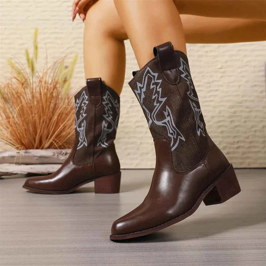 American Vintage Chain-Accent Cowboy Leather Boots