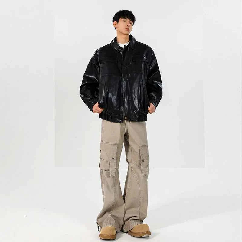 Classic Vintage Loose Fit Leather Bomber Jacket