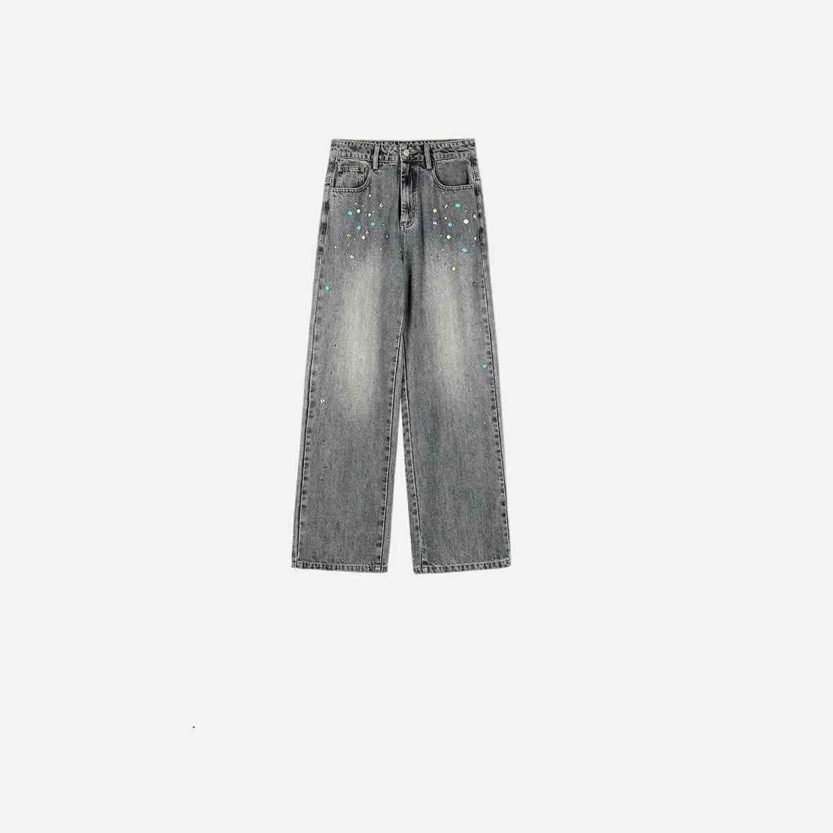Durable Y2K Beaded High Waist Flare Jeans