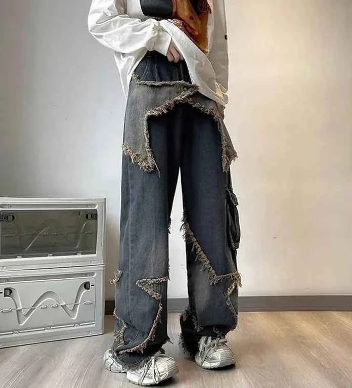 Fringe Distressed Vintage Style High-Waisted Jeans