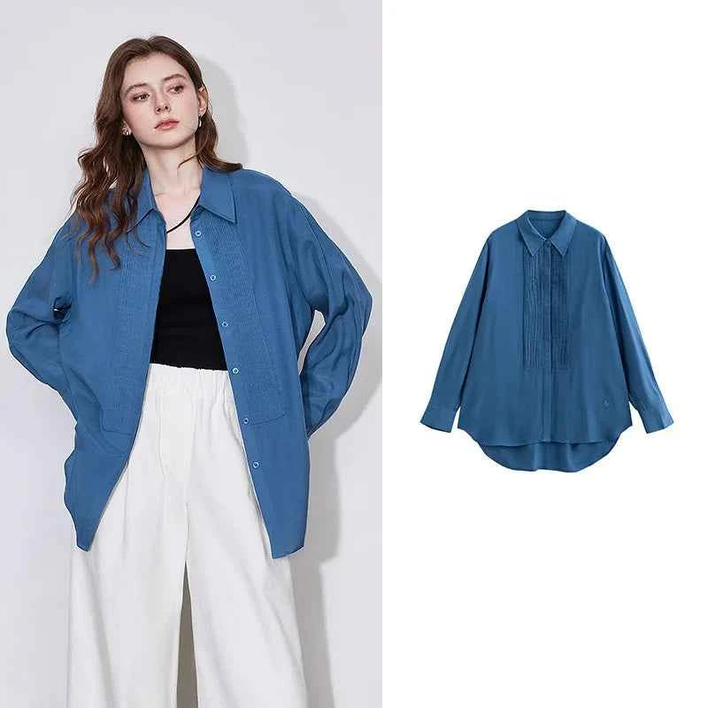 French Style Navy Blue Blouse Shirt