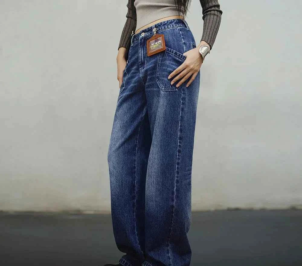 Mid Waist Multipocket Wide Leg Jeans