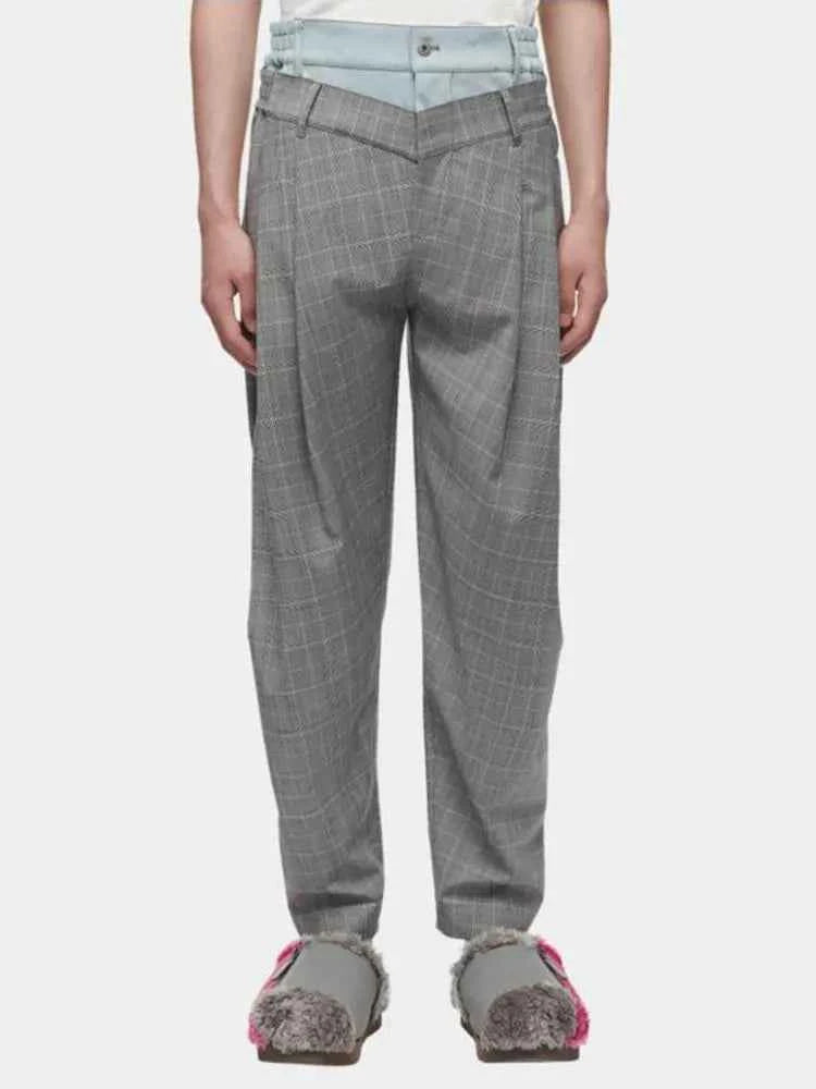 Double Plaid Patchwork High Waist Pants