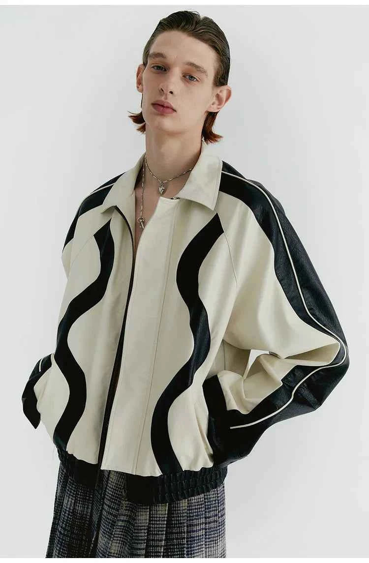 Streetwear Color Block Faux Leather Jacket