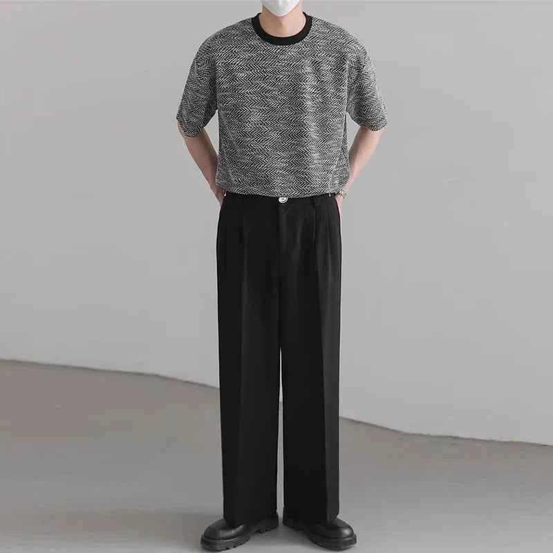 Casual Luxury Korean Style Textured O-Neck T-Shirt