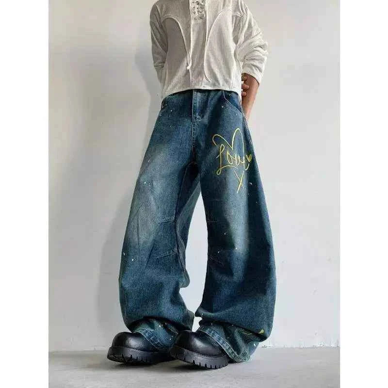 Heart Shaped Embroidery Loose Wide Leg Jeans
