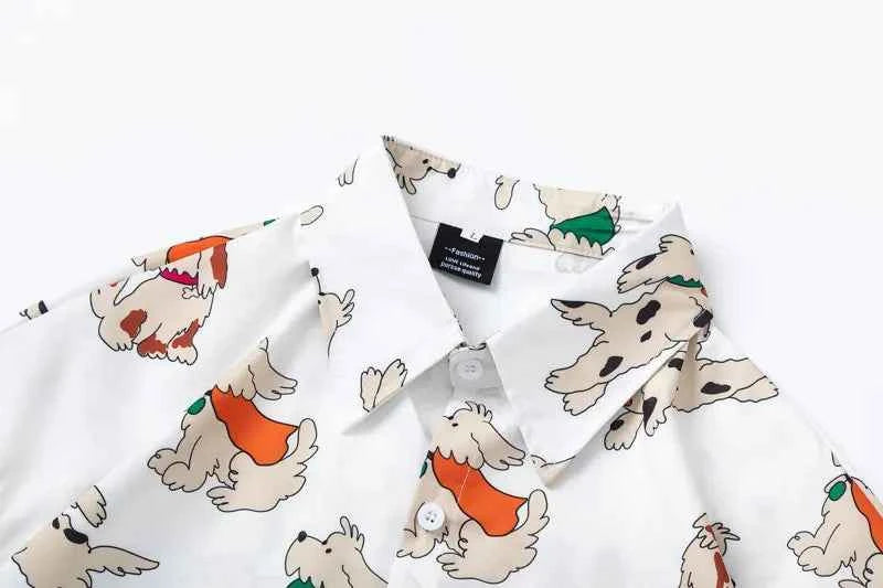 Streetwear Vibrant Cartoon Dog Cute Beach Shirt