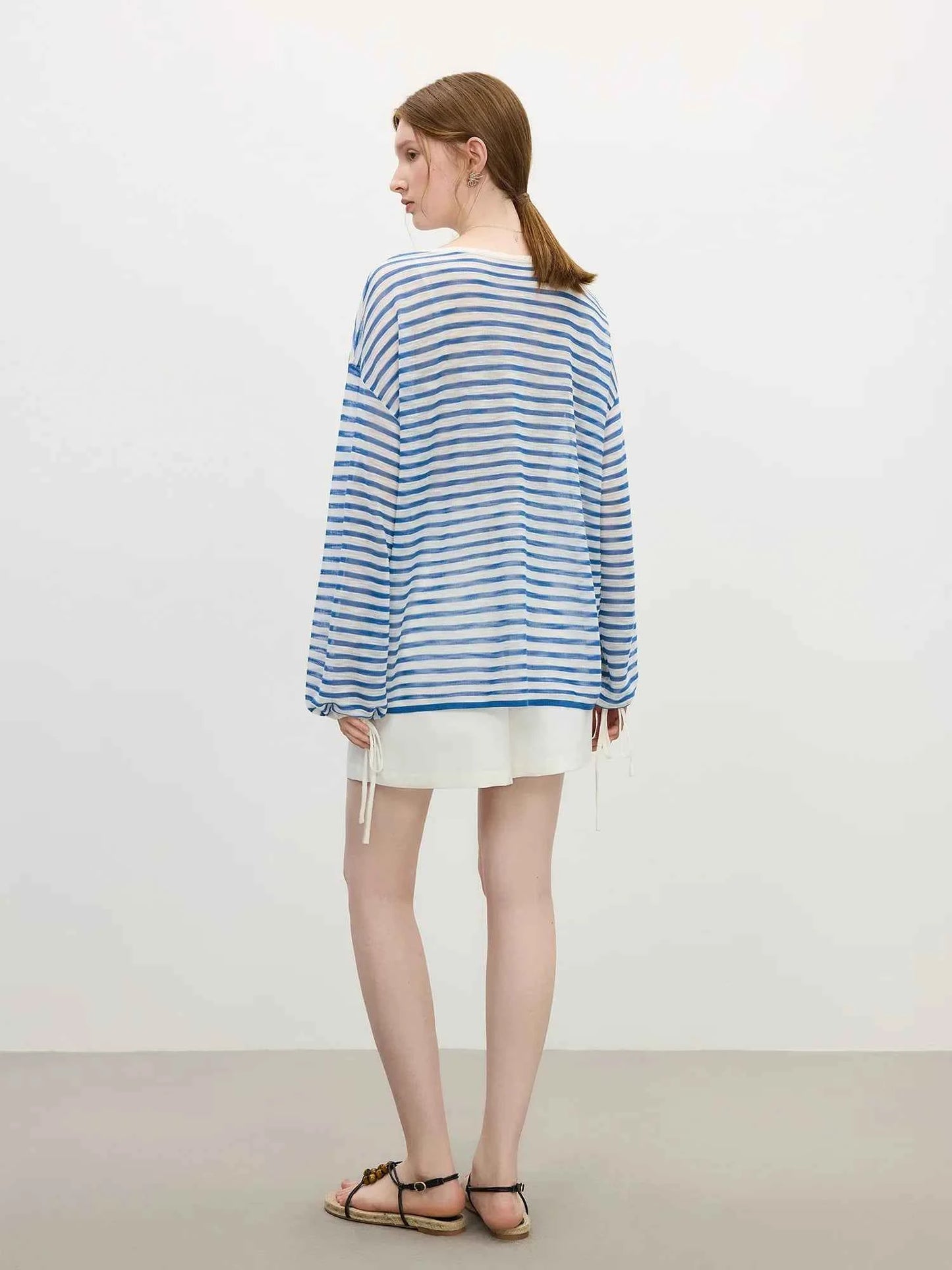 Elegant Striped French Holiday Long-Sleeved T-Shirt