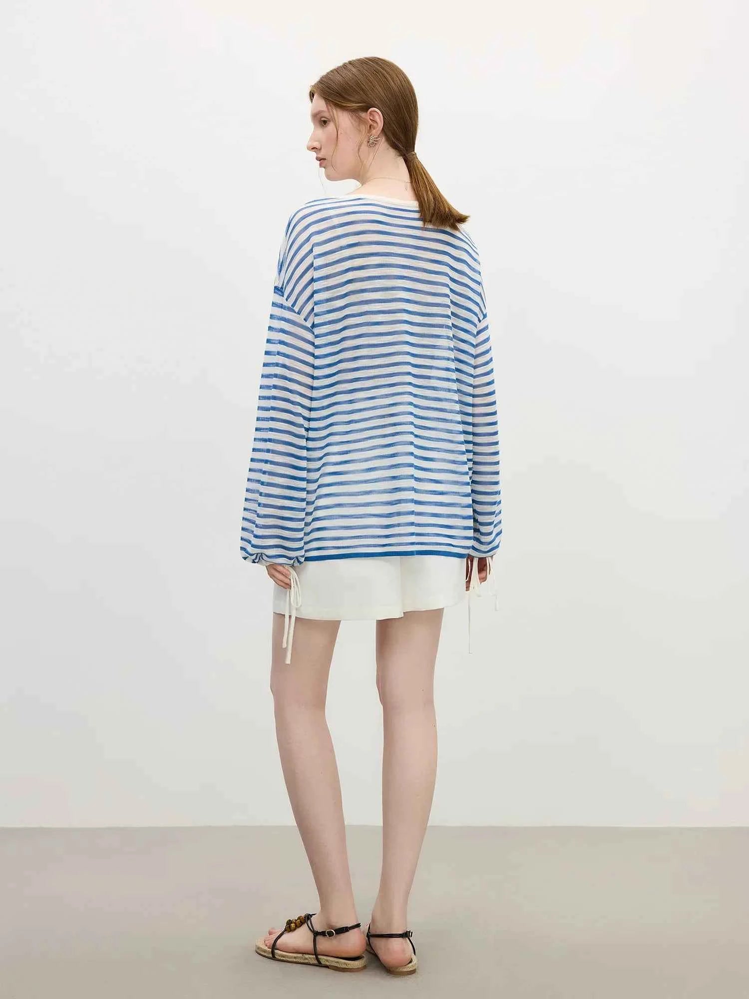 Elegant Striped French Holiday Long-Sleeved T-Shirt