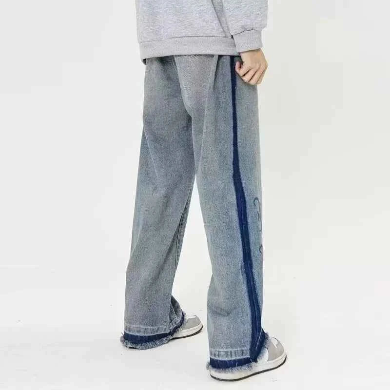 Streetwear Blue Goth Letter Print Cool Jeans