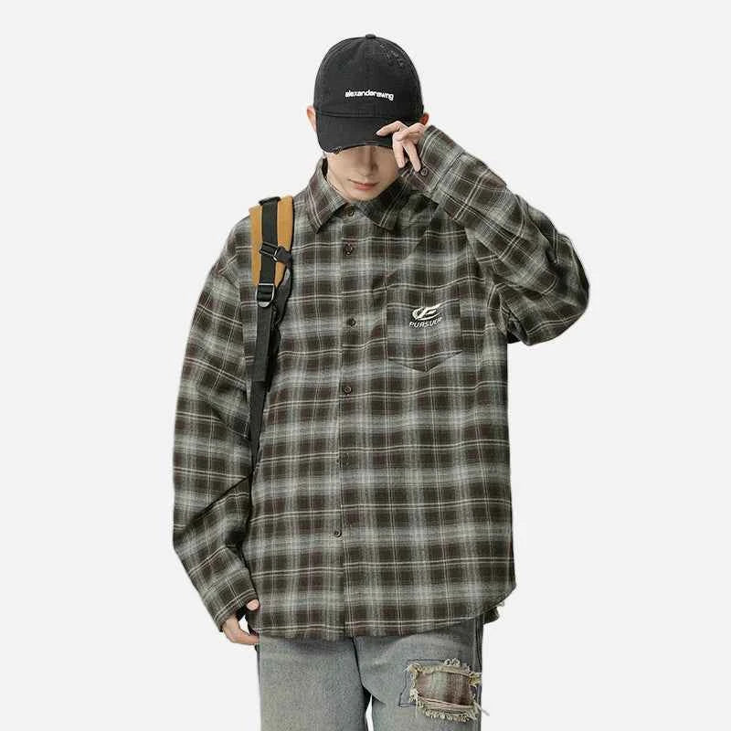 American Embroidered Checkered Button-Down Shirt