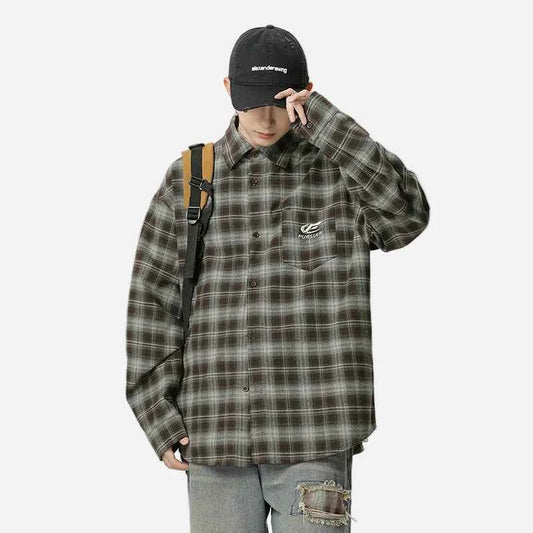American Embroidered Checkered Button-Down Shirt
