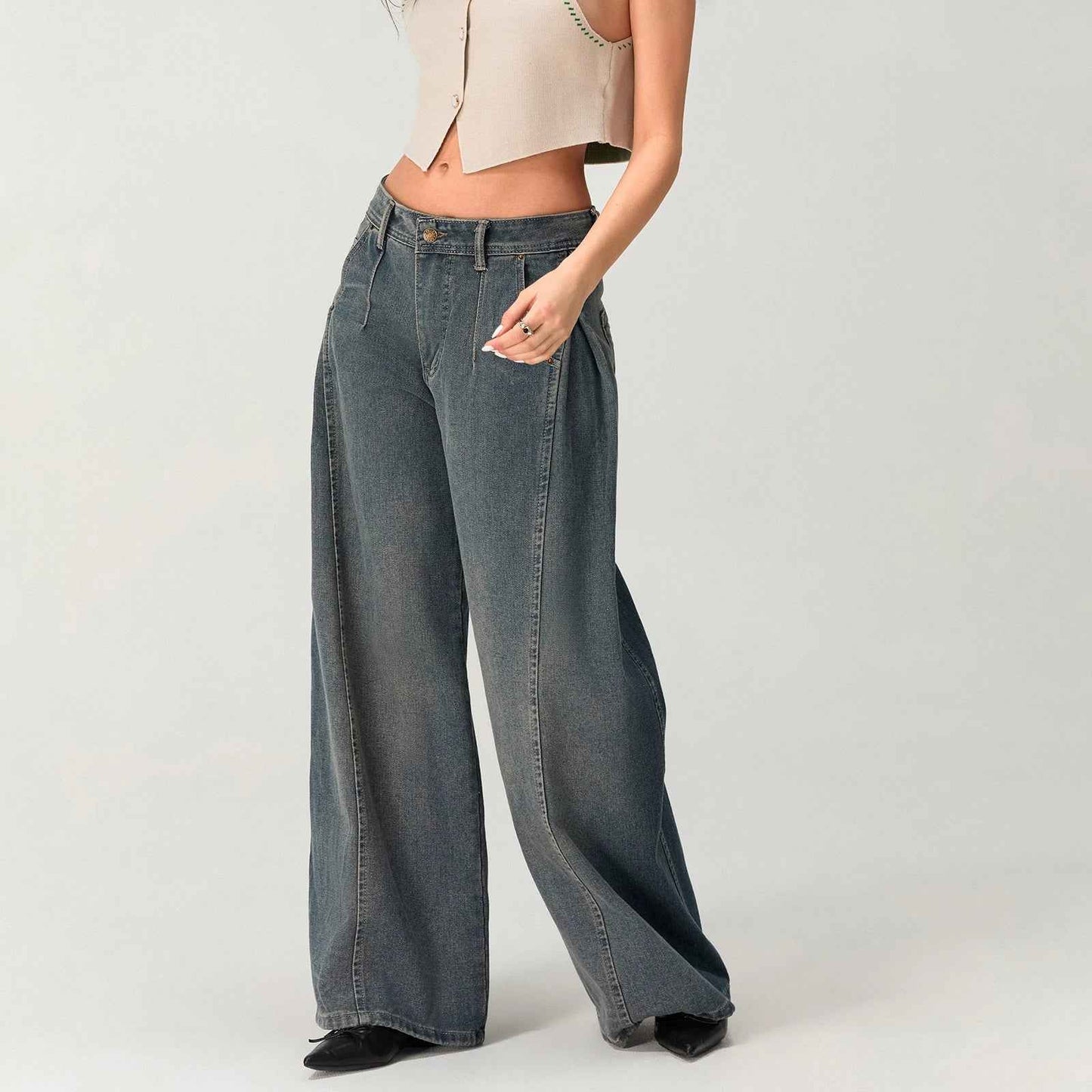 Retro Vintage Washed Denim Jeans