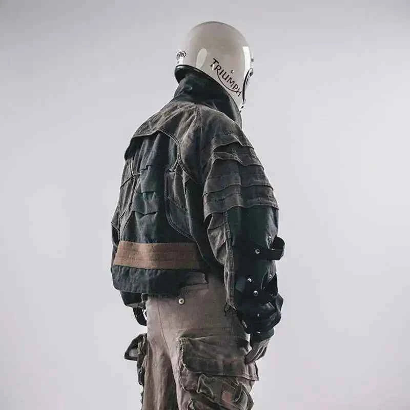 Dark Punk Stand Collar Patchwork Jacket