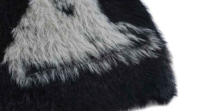 Black Jacquard Faux Fur Zipper Knit Cardigan