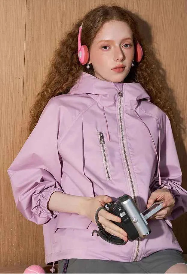 Y2K Drawstring Utility Windbreaker Slimming Jacket