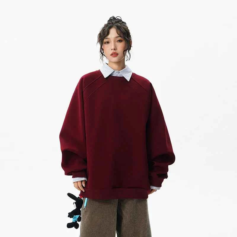 Solid Color Minimalist Round Neck Sweatshirt