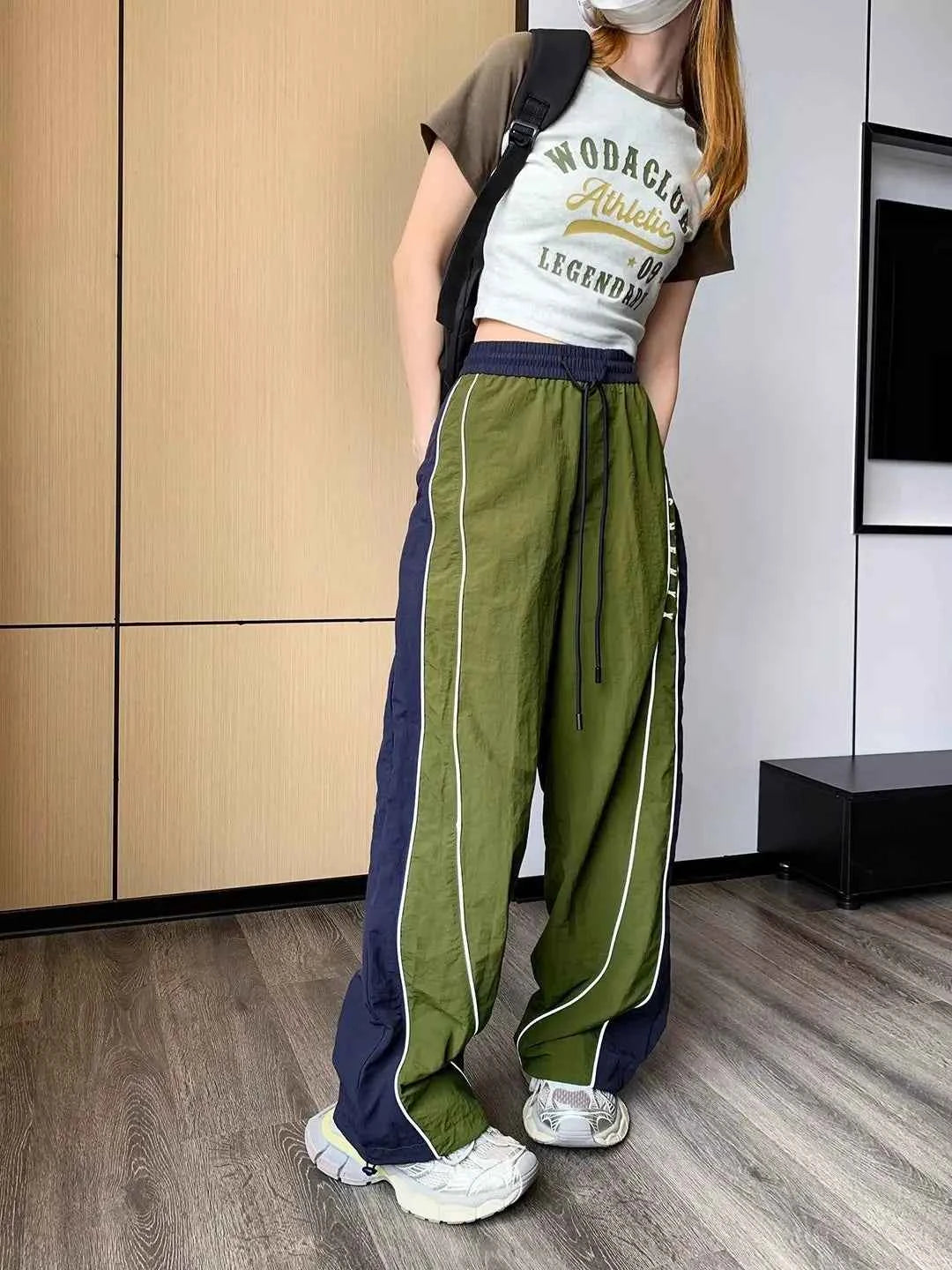 Streetwear Cozy Patchwork Striped Wide Leg Sweatpants