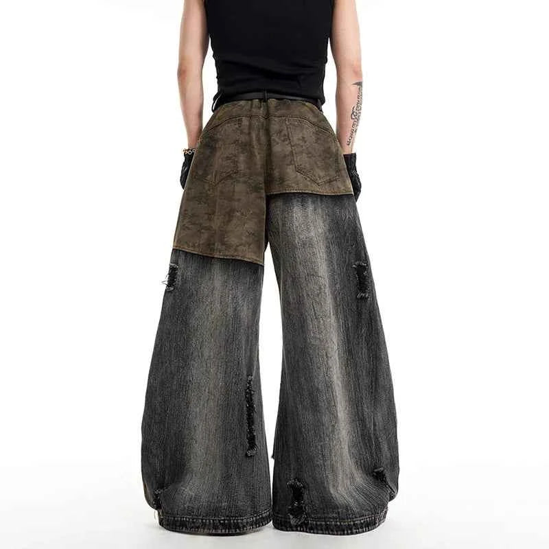 Streetwear Patchwork Effortless Cool Wide Leg Jeans