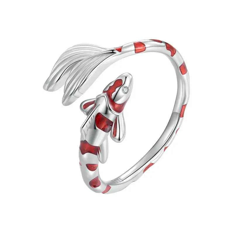 Adjustable Red Enamel Koi Opening Ring