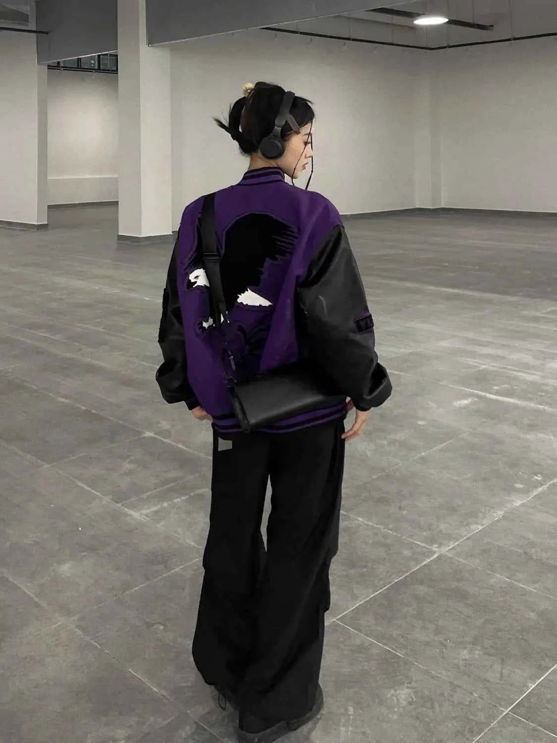 Retro Hip Hop Eagle Pattern Varsity Leather Jacket