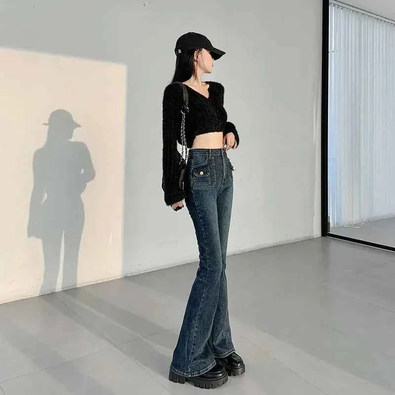 Slimming Retro High Waist Flared Straight Jeans