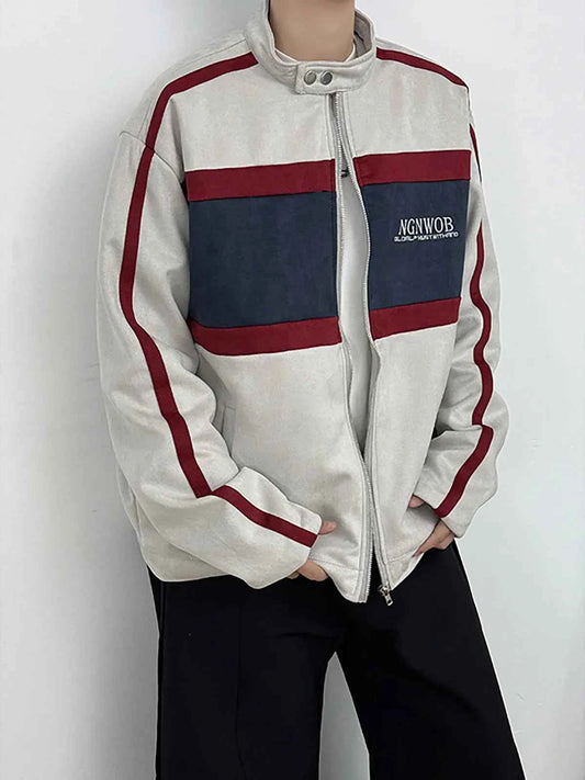 Vintage Contrast Motorcycle Suede Bomber Jacket