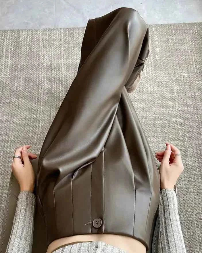 High Waist Wide Leg Leather Pants