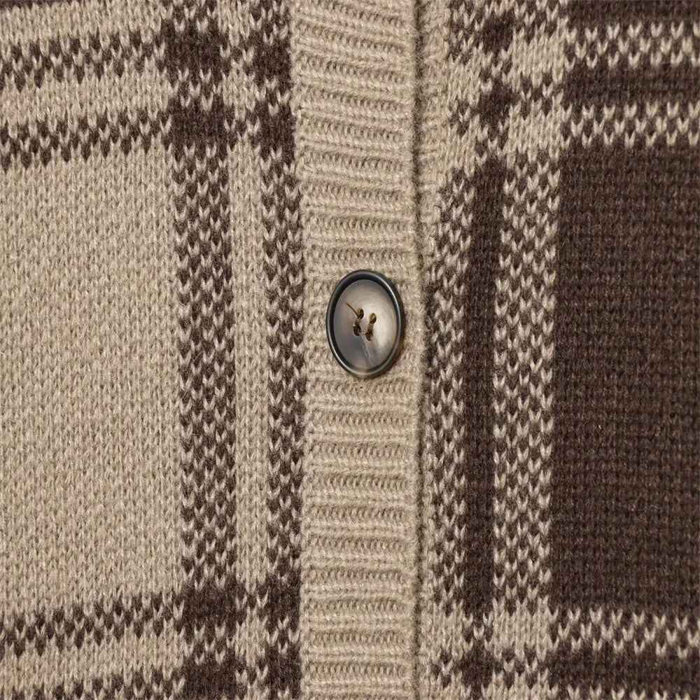 Vintage Old Money Style Checkered Knitted Cardigan