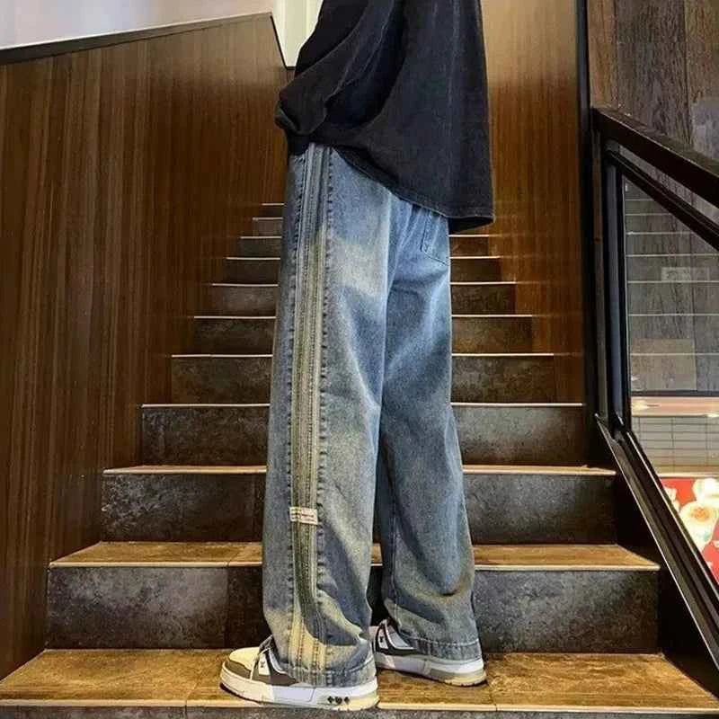 Classic Hip Hop Side Stripe Straight Leg Jeans