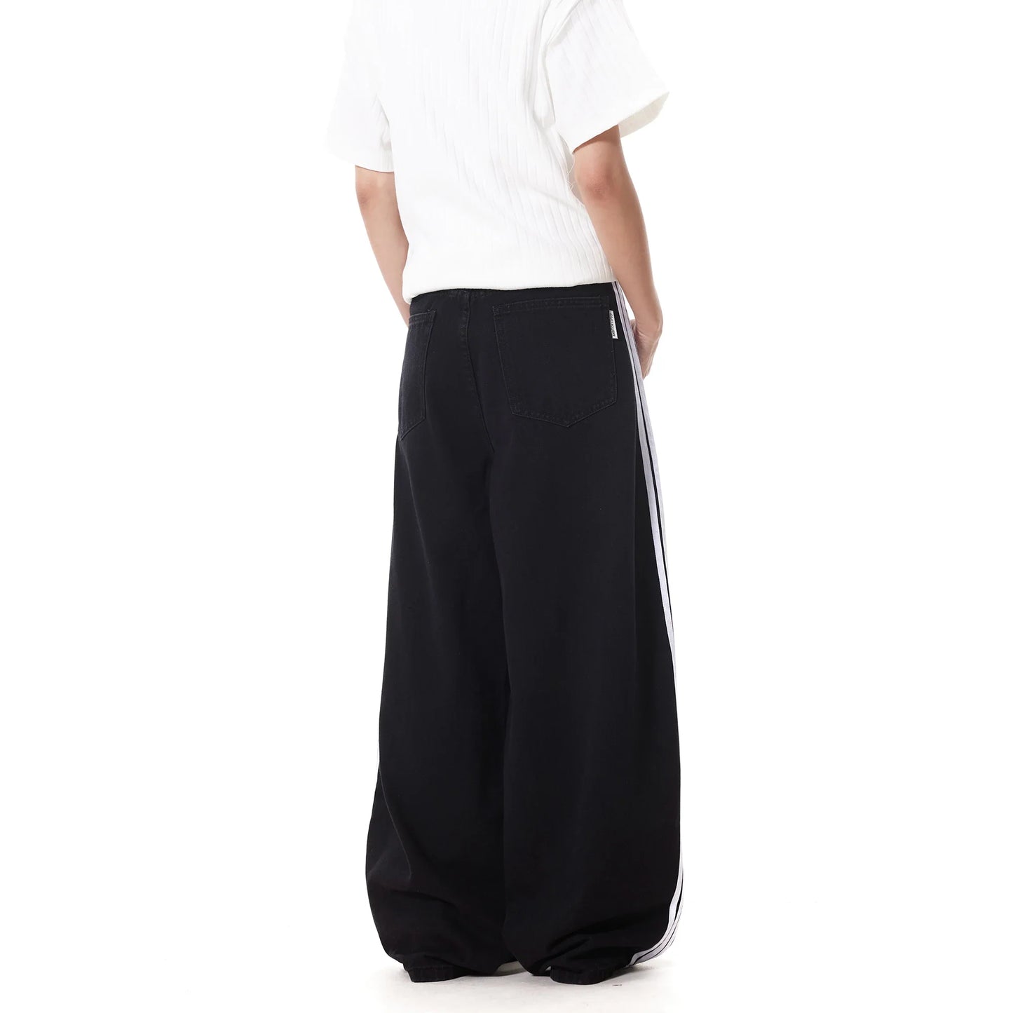 Black Baggy Arc Shaped Vertical Jeans - Luxuryurbanwear