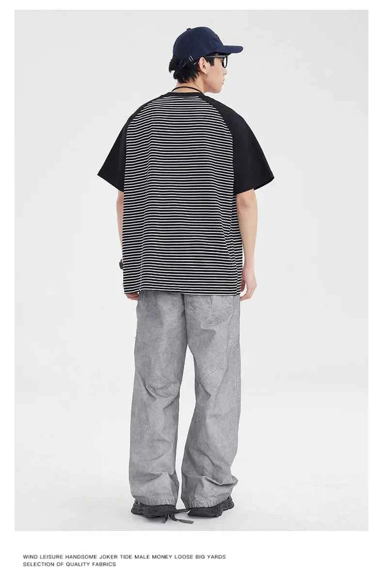 High-Quality Striped Splice Loose Casual Summer T-Shirt