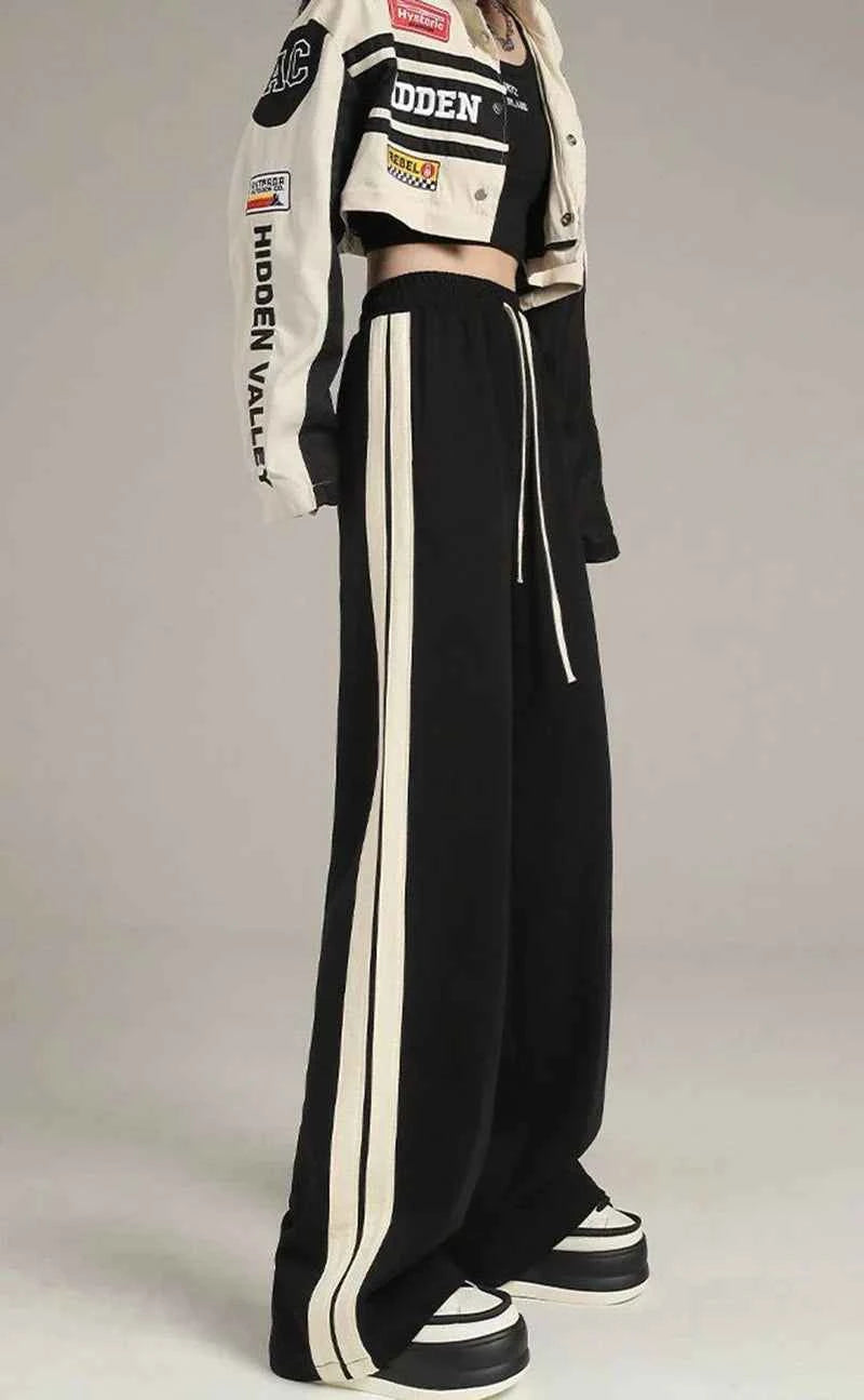 Women Cute Striped High Waist Wide Leg Sweatpants