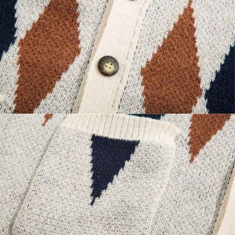 Colorful Grid Splicing V-Neck Classic Cardigan