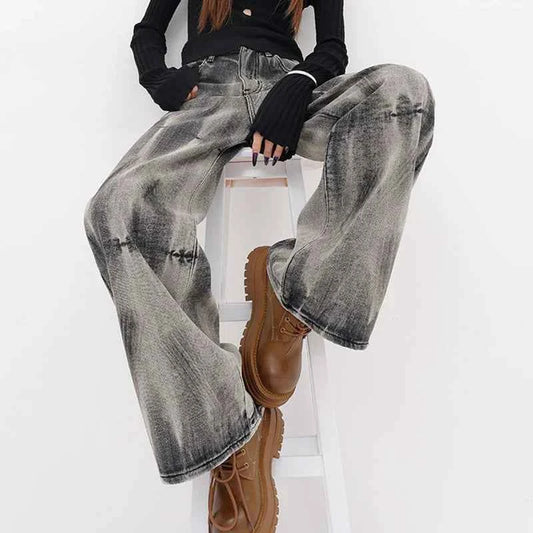 High Waist Loose Gothic Denim Straight Leg Jeans