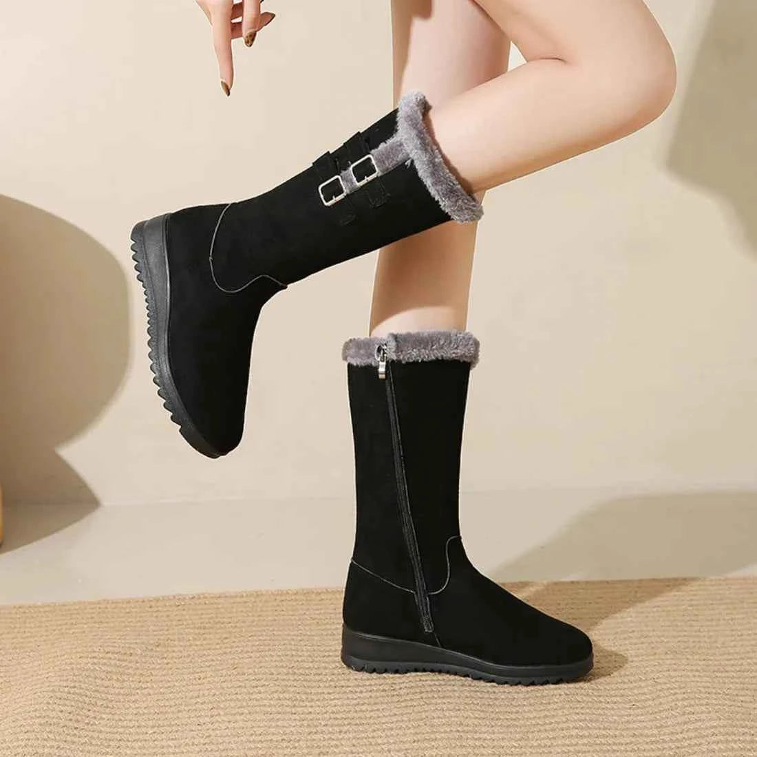 Classic Mid Calf Plush Snow Zipper Boot