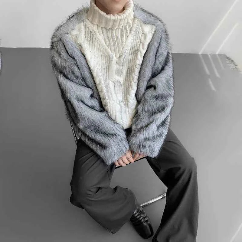 Luxury Faux Fur Patchwork Turtleneck Sweater