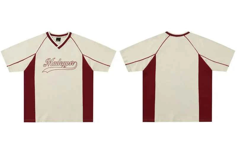 Plush Y2K Graphic Patchwork V-Neck Oversized T-Shirt