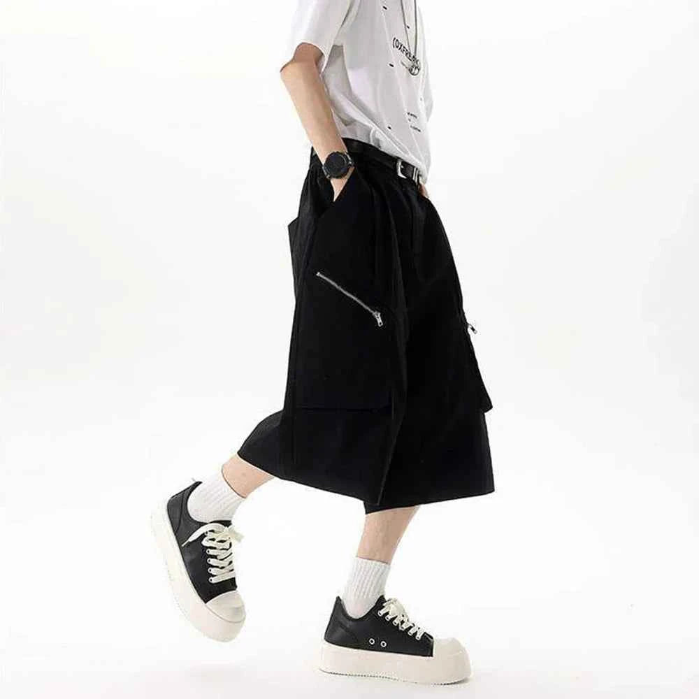 Streetwear Solid Color Wide Leg Workwear Jorts