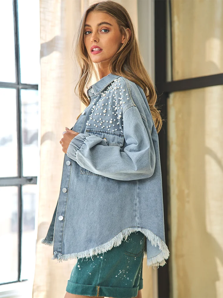 Retro Beaded Denim Jacket - Luxuryurbanwear