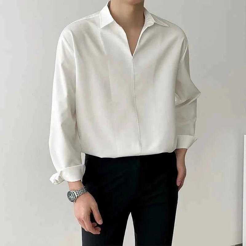 Classic Cool Luxury Korean V-Neck Slim Long Sleeve Shirt