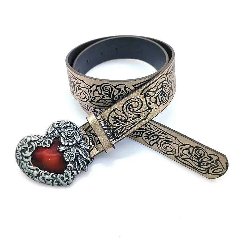 Red Metal Heart Buckle Gothic Belt