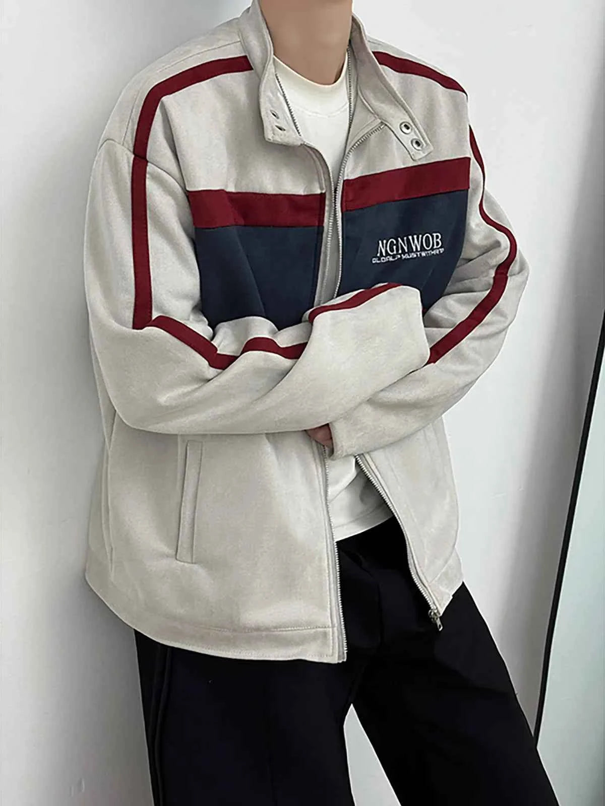 Vintage Contrast Motorcycle Suede Bomber Jacket
