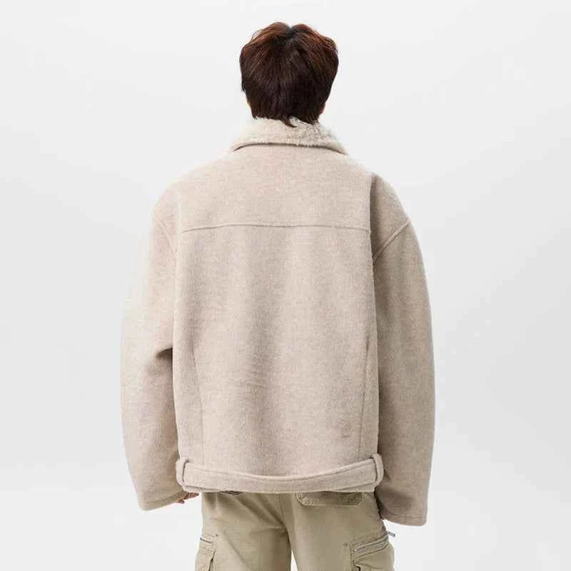 Soft Korean Faux Fur Patchwork Belt Jacket