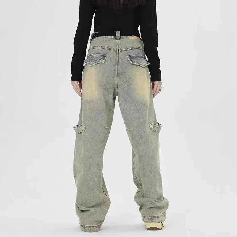 Snuggle-Ready Patchwork Denim Wide Leg Jeans
