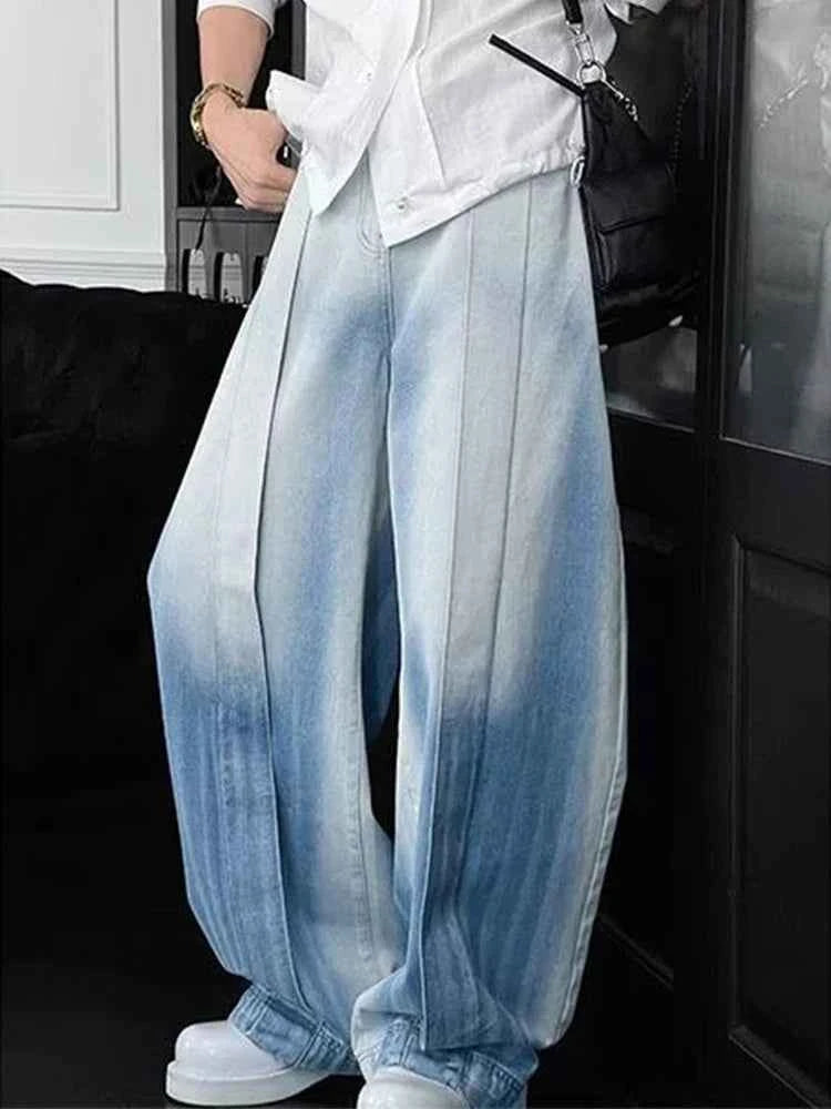 Gradient Patchwork Washed Blue Jeans