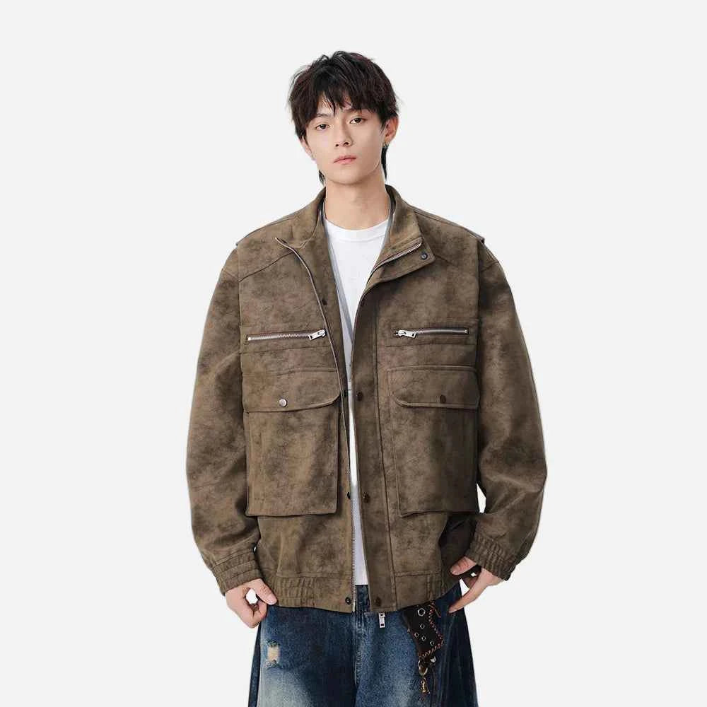 Stylish Distressed Multiple Zipper Leather Jacket