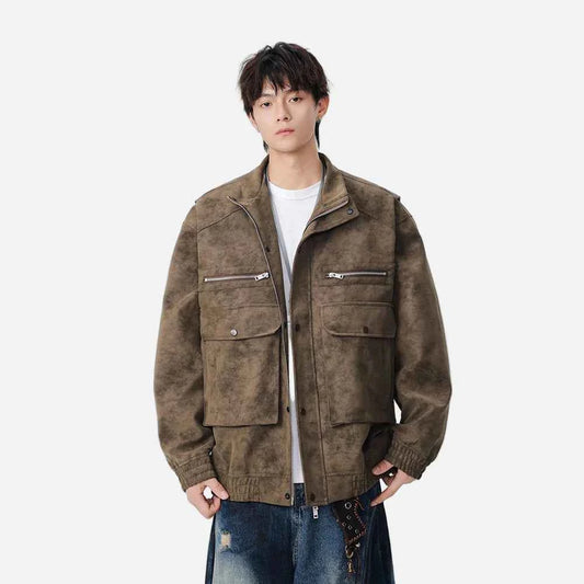 Stylish Distressed Multiple Zipper Leather Jacket