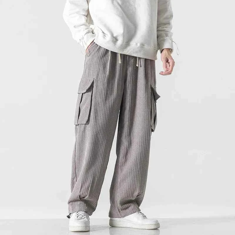 Flattering Corduroy Elastic Waist Cargo Sweatpants